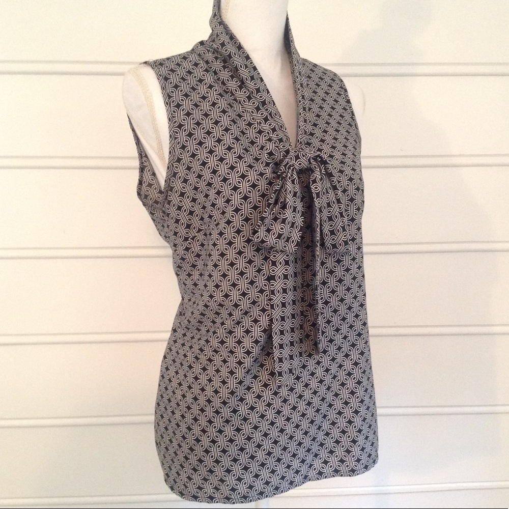 Geometric Print Silky Black Blouse Banana Republic